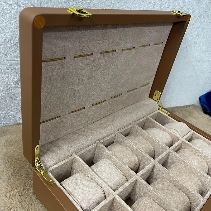 12 Slots Brown Leather Watch Organizer Box And Gift Case